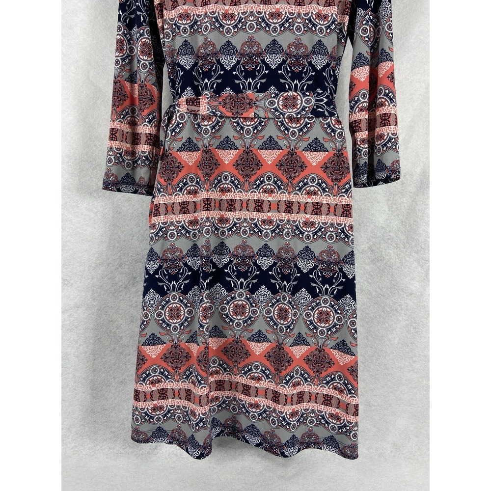 Banana Republic Wrap Dress Women's Medium Blue Pink Long Sleeve Boho Chic Floral - Picture 6 of 12